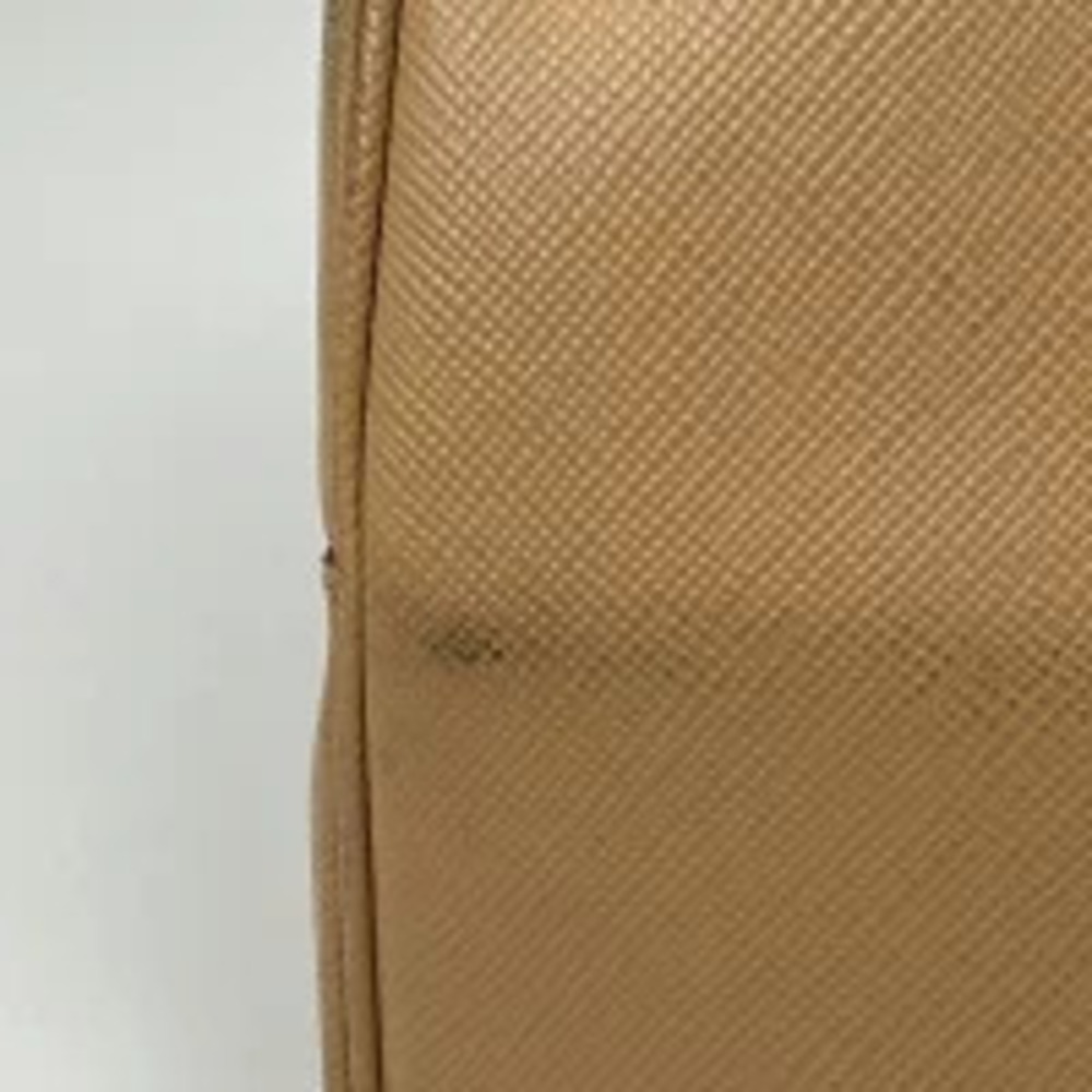 Prada Bag Leather Plate Handbag Tote Beige